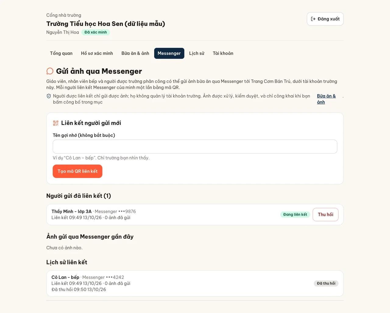 Mục Messenger trong cổng nhà trường