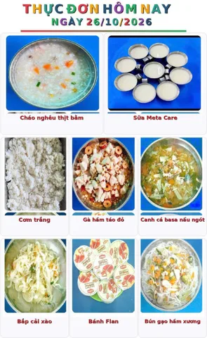 Ảnh bữa ăn Thứ Hai, ngày 26/10/2026 tại Trường Mầm non An Tây