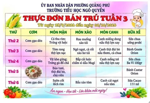 Ảnh bữa ăn Thứ Hai, ngày 28/09/2026