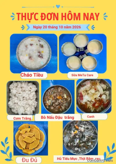 Ảnh bữa ăn Thứ Ba, ngày 20/10/2026 tại Trường Mầm non An Tây: THỰC ĐƠN NGÀY 20/10/2026