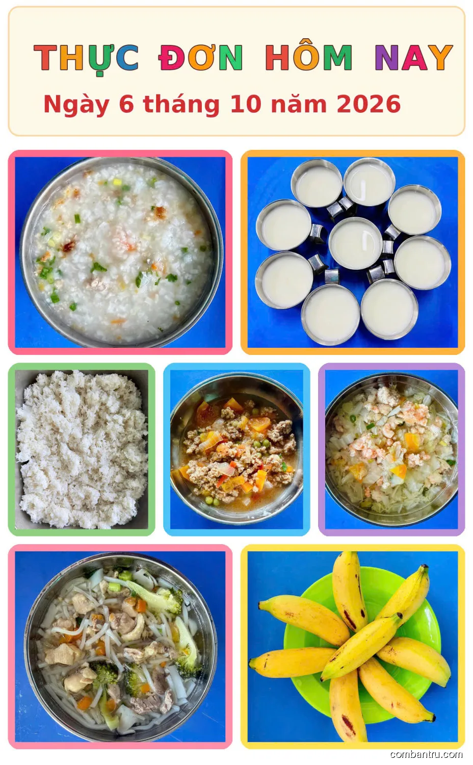 Ảnh bữa ăn Thứ Ba, ngày 06/10/2026 tại Trường Mầm non An Tây: Thực đơn ngày 06/10/2027