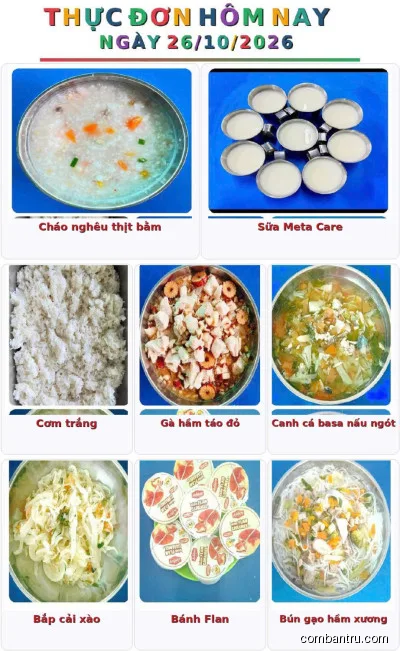 Ảnh bữa ăn Thứ Hai, ngày 26/10/2026 tại Trường Mầm non An Tây: Thực đơn ngày 26/10/2026
